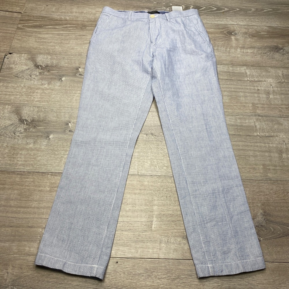 Banana Republic Kentfield Pant Mens 30x30 Linen Cotton Blue White Seersucker